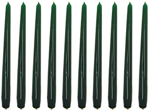 Tapered Dinner Candles, Pack of 10, Unscented, Long Burning Time, 24 cm / 9.45 (Forest Green, Varnished)
