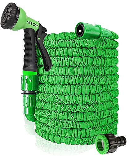 HGLCM 25ft/50ft/75ft/100ft/125ft Expanding Garden Water Hose Pipe with 8 Function Spray Gun 3 Times Expandable Flexible Magic Hose Anti-Leakage Lightweight Easy Storage (New Green, 150ft)