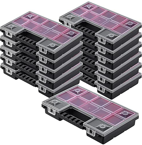 KADAX 12er Set Organizer, Werkzeugkasten aus Kunststoff, Kleinteilmagazin mit transparentem Deckel, Kleinteilemagazin in verschiedenen Größen, Sortimentskasten (28x18cm)