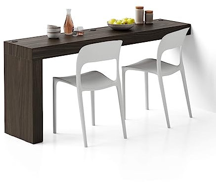 MOBILI FIVER, Mesa de Comedor Evolution 180x40, Nogal Americano con una Pata y Cargador inalámbrico, Mesa de Comedor para 3 Personas, Mesa Cocina, Made In Italy