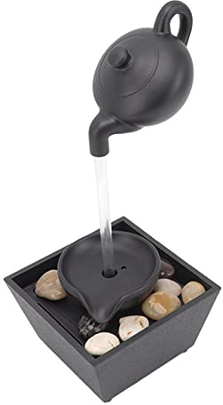 Schwimmender Teekannen Wasserbrunnen Batteriebetriebener Tischbrunnen mit LED Lichtern und Steinen Mini Tisch Wasserfall Dekoration für Zuhause und Büro