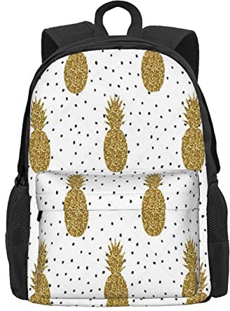 ASEELO Rucksack mit großer Kapazität, lässig, Gitarre, britische Flagge, Laptop-Rucksack, Aufbewahrungstasche, Reisetasche, Tagesrucksack für Wandern, Camping, Outdoor, Gold Glitter Ananas Obst, Adult