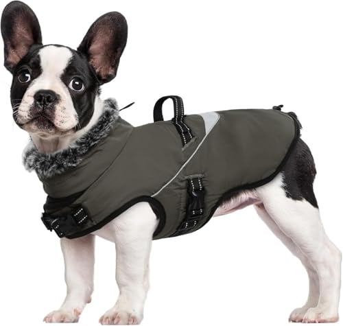 LIANZIMAU Wasserdichter Hundemantel mit Geschirr Wintermantel Hundepullover Fleece Reflektierende Hundejacke Regenmantel für kleine, mittlere und große Hunde