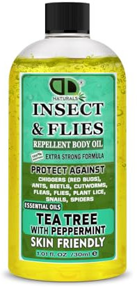 Insect Repellent with Tea Tree & Peppermint Essential Oil Repellent Against Chiggers (Red Bugs), Ants, Beetls, Cutworms, Fleas, Flies, Plant Lice, Snails and Spiders for Body Oil (30ml Cap)