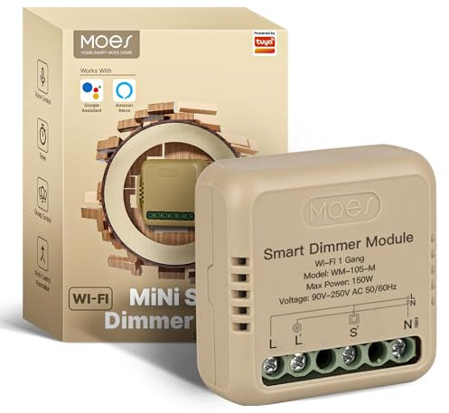MOES Wlan 2.4GHz Mini Dimmer Schalter Modul,Smart LED Dimmschalter Unterputz Kompatibel mit Smart Life Tuya App Fernbedienung,Alexa & Google Home,1 Gang
