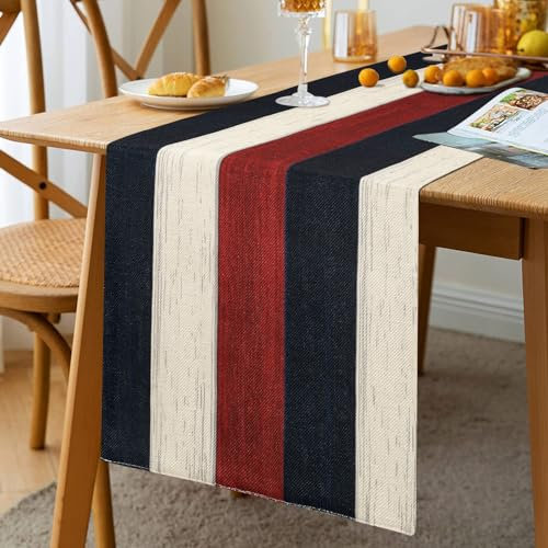 Tischläufer Winter Modern Tischläufer Waschbar Tischdekoration 33 x 183cm Rot Blau Weiß Tischdecke für Hochzeitsfeier Party Geburtstag Drinnen und Draußen Party Zubehör Festival Weihnachtsdekoration