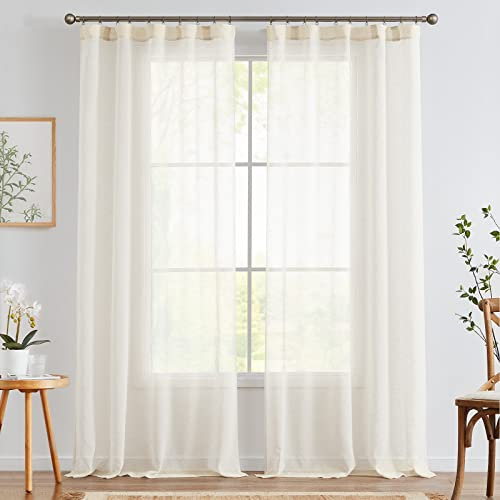 TOPICK Leinen Gardinen 2er Set H 225 x B 140 (cm) mit Verdeckten Schlaufen Vorhänge für Wohnzimmer küche Schlafzimmer Fenster Voile Transparent Durchsichtig Sheer Vorhang Landhausstil Modern Natur