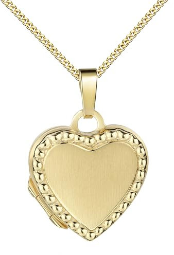 JEVELION Fotomedaillon Kleines Herz Medaillon zum Öffnen Anhänger für 2 Bilder 585 Gold Bilder Amulett 14 Karat mit Kette und Schmuck-Etui Mit Medaillonkette 925 Silber vergoldet - Kettenlänge 60 cm.