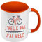 Mug de Couleur Qualité Premium Orange - J'Peux Pas J'ai Vélo Cyclisme VTT Route - Tasse avec anse et intérieur de couleur