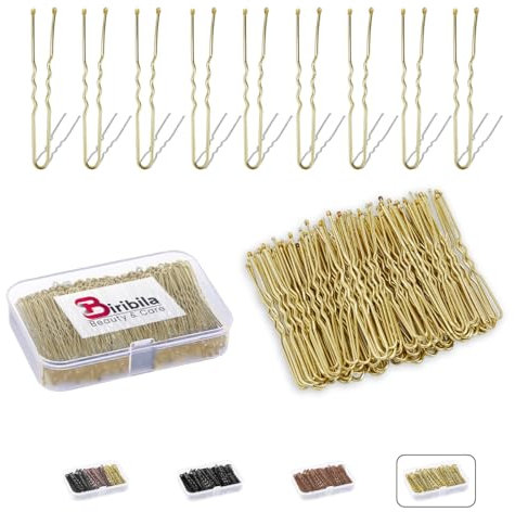 Biribila U-förmige Haarnadeln für Dutt, 6 cm, gewelltes Design, Haarknoten, Haarklammern für alle Haartypen, Frisuren, Haarnadeln für Frauen mit organisierter Box (Gold, 150 Stück)
