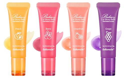 Lip Glowy Balm,4er-Pack Fruit Glowy Lip Balm,Vitamin E Lip Glowy Balm Set Reduziert Lippenlinien,Verbessert Die Lippenfarbe,Spendet Schnell Feuchtigkeit und Lindert Trockene Lippen