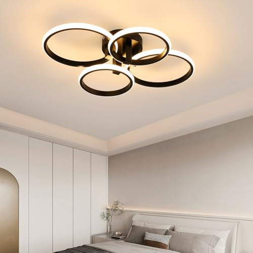 DELIPOP Modern LED Deckenleuchte, 48W 5400LM Schwarz Runde Deckenlampe, Warmweiß 3000K Deckenlampen für Wohnzimmer, Schlafzimmer, Küche, Esszimmer