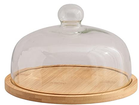 Alzata per torta Vassoio per torta di compleanno Espositore in legno Girevole con coperchio Coperchio per torta trasparente Copertura in vetro Vassoio da dessert per dolciumi Alzata per dessert (Colo