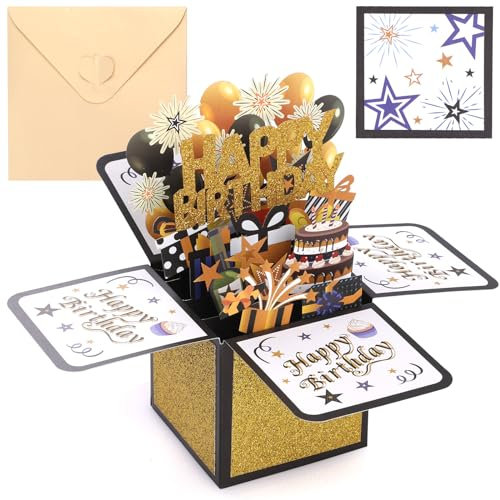 GeeRic Tarjeta de felicitación de cumpleaños, tarjeta de felicitación de cumpleaños emergente 3D con sobre, tarjeta de felicitación de feliz cumpleaños 3D para amigos, padres, niños y adolescentes