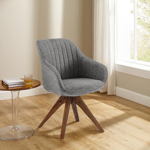 Zouron Chaise de Salle à Manger avec Pieds en Bois, Chaise pivotante(Finition Coton et Lin),Chaise de Cuisine, Chaise de Salon avec accoudoirs, Chaise de Bureau à Domicile, Gris
