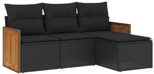 vidaXL Garten Sofagarnitur mit Kissen 4-TLG., Gartenmöbel Gartengarnitur, Sitzgruppe Sitzgarnitur, Lounge Sofa Garnitur Terrasse, Schwarz Poly Rattan