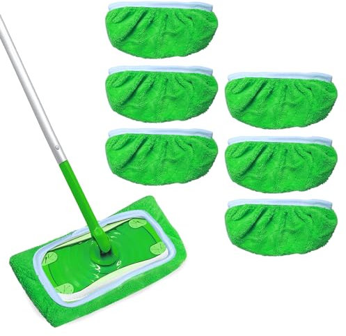 TayBong Reusable Mop Refill Pads for Swiffer Sweeper, 6 Pack Reusable Dry and Wet Sweeping Cloths Mops, Washable Microfiber Wipes Cleaning Mop Head Replacements for Household Cleaning
