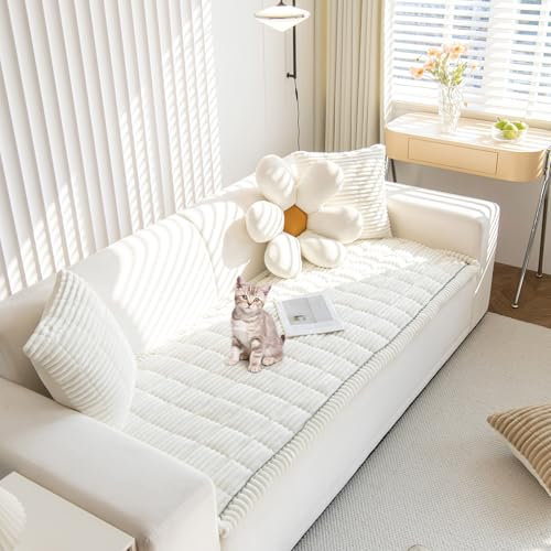 jianyana Sofa überzug Cord, Sofabezüge Weich 3cm Dick rutschfest Langlebig Couch-Pad 2 3 4 Sitzer mit Sofakissenbezug Atmungsaktiv Maschinenwaschbar Möbelschutz für Nnordisches Sofa