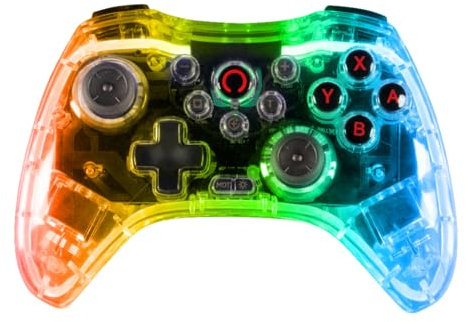 Konix Crystal Wireless Controller für Nintendo Switch, PC und PS4 - Bluetooth 5.0 EDR - 10 Stunden Batterielebensdauer - Vibrationsfunktion - RGB-LED-Beleuchtung