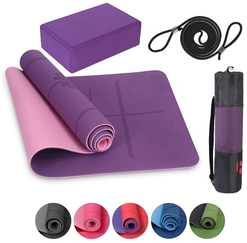 Habib Yogamatte rutschfest 183x61 cm, 6 mm TPE – wahlweise mit Yogablöcken