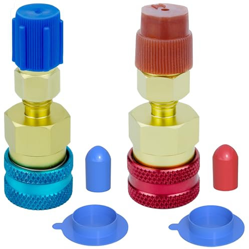 BFXM R134a auf R1234yf Schnellkupplungsadapter, Auto-Kältemitteladapter-Set, Hoch- und Niederdruckarmaturen zum Evakuieren und Aufladen von R1234yf Automobil-Klimaanlagen, 2er-Set