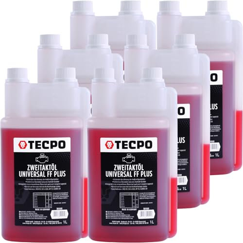 TECPO Zweitaktöl Universal 2-Takt FF Plus, teilsynthetisch, mit Fuel Fresh für Gemisch & Getrenntschmierung für Motorsäge, Rasenmäher, Mofa, JASO FD, ISO-L-EGD, API TC 1:50 mischbar