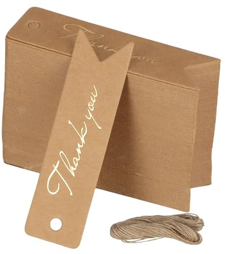 100 Pcs Etiquetas, 7x2cm, Etiquetas de Papel Kraft con 20m Cuerda, Etiquetas de Agradecimiento, Tarjetas Personalizadas para Regalo, Etiquetas Hecho a Mano Boda Navidad Cumpleaños, 300gsm (Marrón)
