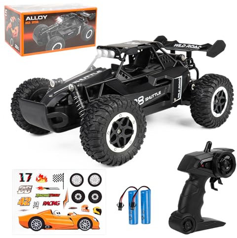 Joellfuner ferngesteuertes Auto, 2.4GHz 1:16 Offroad Monster RC Truck, 2WD 20KM/H RC Buggy mit LED-Licht, wasserdichte ferngesteuert Offroad Spielzeugauto für Kinder Geschenk ab 3 Jahre(schwarz)