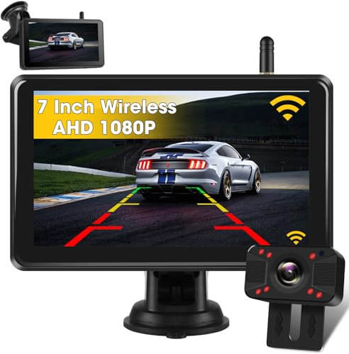 1080P Rückfahrkamera Kabellos, 7 Zoll HD Monitor Rückfahrkamera Funk mit Stabilem Signal Drahtlose Rückfahrkamera mit IP69 Wasserdichter für Auto Wohnmobil Wohnwagen