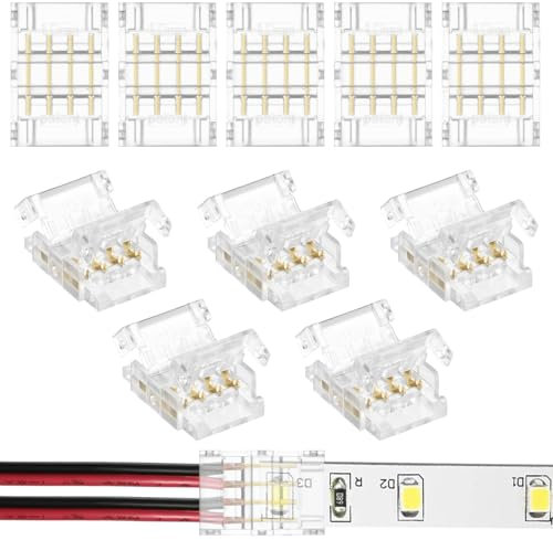 HOTUT LED Strip Verbinder,10 Stück LED Strip Connector 4 Polig10mm,LED lötfrei Streifenverbinder für SMD LED Streifen Stripes
