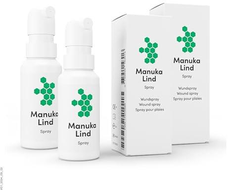 ManukaLind Wundheilspray mit antibakteriellem Manuka-Honig (MGO 514+), für alle Phasen der Wundheilung, viele Wundarten und Hautirritationen, Fördert die Heilung schwerwiegender Wunden, 2 x 30ml