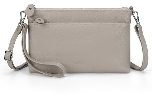 befen Echtleder Handtasche Klein Damen Clutch RFID-Blockierung Umhängetasche Leder Crossbody Bag Damen mit Handgelenkband & Verstellbar Schultergurt, Grau