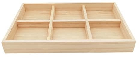Anktily 6 Compartments Wooden Storage Divider Box, Sundries Container Desktop Storage Box, Socks Organizer, Underwear Storage Case, Wood Display Tray for Home Office