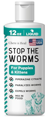 Dog and Cat Dewormer - 12 oz of Wormer Liquid to Paralyze and Expel Roundworms - Kitten and Puppy Dewormer