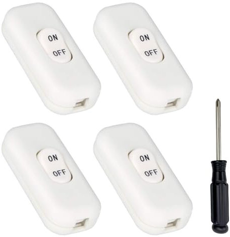 4 Stück Zwischenschalter 6A 250V Schnurschalter 2-3 Polig Kabelschalter Wippschalter Inline Schalter für Tischlampe Nachttischlampe Kleingeräten Lampen (Weiß)