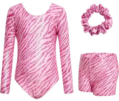 JiAmy Gymnastikanzug Mädchen, Turnanzug Turnshorts Haarband Set Turnanzug Leotard Set für 3-12 Jahre