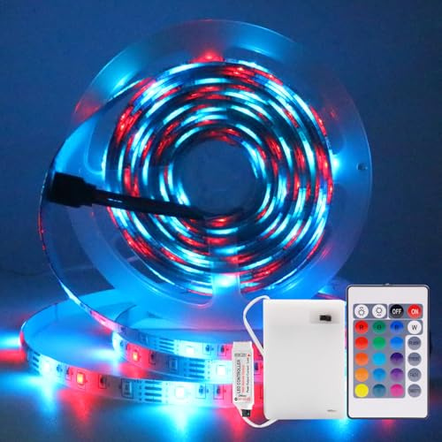 2835 RGB LED Strip 5V, 60 LEDs/m 4pin LED Strip Light with 24 key IR 3AA battery pack controller for Ceiling, Kitchen, Bedroom Decoration.