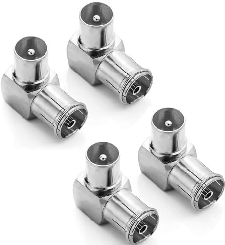 GQunit TV Male Aerial Coaxial Adaptor to PAL Female Adapter Right Angle, 4 Pack AngleTV Satellite Antenna RF Coax Adapter Male to Female Connector