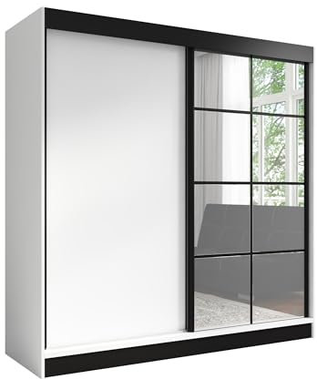 A&J MöbelLand Schwebetürenschrank TAVIRO Kleiderschrank 3-türig mit Schubladen, und Spiegel, Garderobe 200 cm (Weiß)