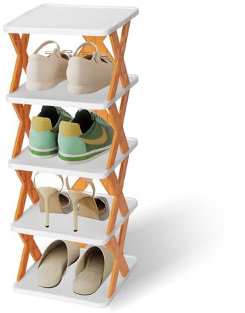 ZLLkeji Schuhregal Schmal Platzsparendes Schuhregal Organizer Standregal mit 5 Ebenen für Eingangsbereich, Ecke, Schuhablage,Flur Wohnzimmer,Badezimmer Orange