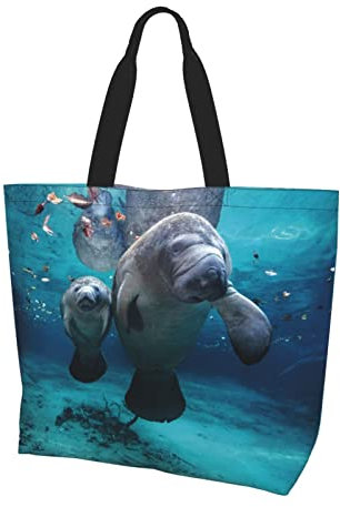 DNBCLEZK Indian Manatees Polyester-Umhängetasche, große Tasche, Shopper mit trendigen Drucken, Uni, für den täglichen Gebrauch für Damen und Herren (mehrere Muster-Designs), Schwarz , Einheitsgröße