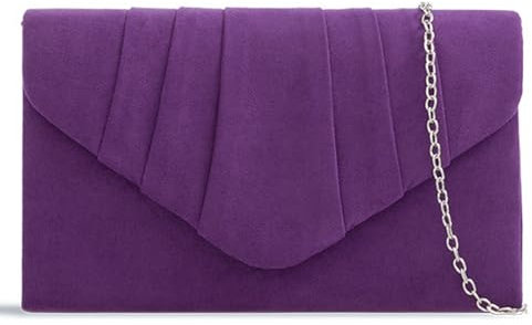 fi9® Pochette da donna in pelle scamosciata tinta unita, plissettata, per matrimoni, feste, balli e serate, Viola, medium