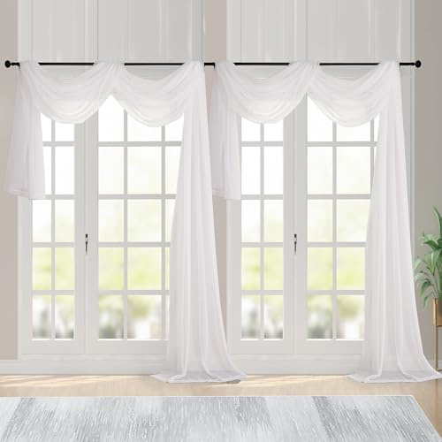Chyhomenyc Extra Long Ivory Sheer Curtains 144 inch 2 Panels, Translucent Backdrop Window Scarf Drapes for Canopy Bed/Wedding/Living Room/Anniversary, 12FT Length, Each 59Wx144L in, 2PCS