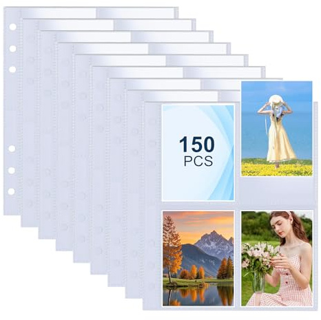 AOBOPLE 150 Stück Klarsichthüllen Sammelkarten Hüllen, 1200 Taschen 67x 95 mm Photocard Sleeves für 6 Ring A5 Binder, 4 Fach Geteilt Fotosichthüllen, Karten & Fotohüllen für Familien kollektion