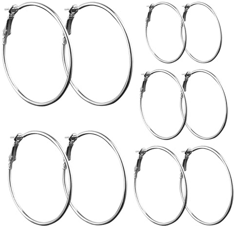 5 Paar Silberne Creolen - 316L Edelstahl Große Leichte Ohrringe, Hypoallergen Dünne Creolen für Frauen (30/40/50/60/70 mm)