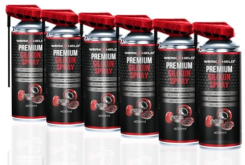 WerkXheld 6X Silikonspray Gleitspray : Premium Schmieröl, Kriechöl & Sprühfett - Laufband Öl, Silicone Spray, Silikonfett für Dichtungen, Kunststoff, Gummi, Holz & Metall