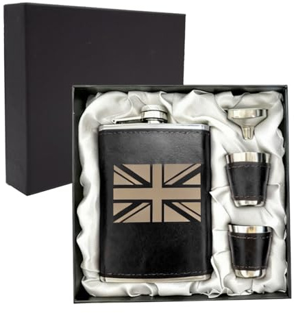 Hip Flask for Men, 8 oz Alcohol Flask with Funnel and Shot Glasses | Leak Proof Pocket Hip Flask for Liquor, Idel for Birthday Festive Gift