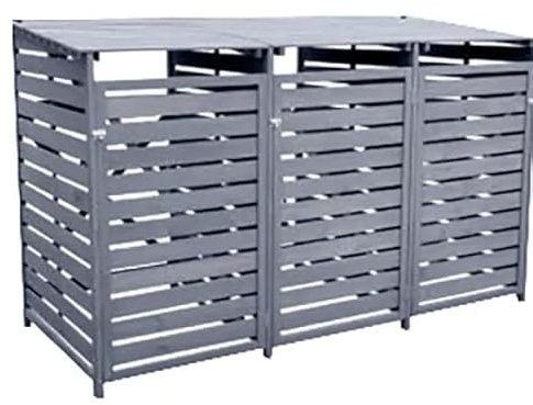 InTheMarket - 3-Bay Wooden Wheelie Bin Storage Unit, 3 x 240L Bins, Grey Treated Timber Triple Bin Hide with Lifting Chains & Lockable Doors, Outdoor Garden Bin Shed Screen, 198 x 81 x 120cm