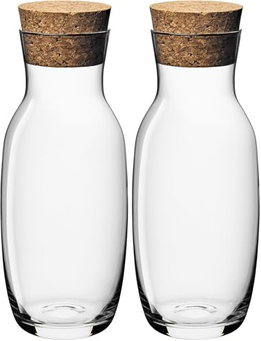 Gerlach 1760 Carafe à eau avec couvercle Carafe en verre Couvercle en liège 1,1 L Pichet à eau Pichet en verre Robuste Stable Passe au lave-vaisselle Débit (Lot de 2)