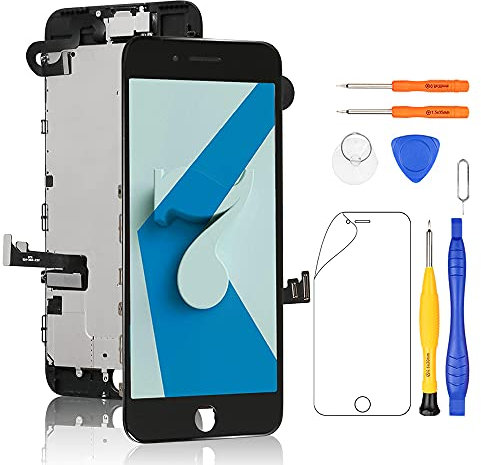Yodoit Komplett Display für iPhone 7 LCD Bildschirm vormontiert Schwarz, Digitizer Montage Glas Touchscreen mit Frontkamera Näherungssensor Hörmuschel Reparaturset Ersatzbildschirm + Werkzeuge